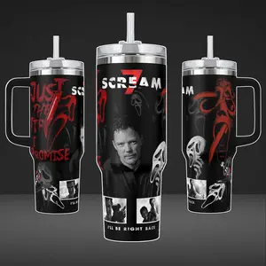 Ultimate Scream 7 Stu Macher Ghostface 40oz Tumbler with Handle | Matthew Lillard Custom Horror Cup | 20oz Insulated Travel Mug | 90s Nostalgia Spooky Aesthetic Gift | Cup Holder Friendly