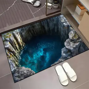 Creative 3D Visual illusion rug, Bathroom decorative mat, Bathroom Floor Mat, 1-count bathroom non-slip mat, 3D stereoscopic abyss visual effect anti-slip doormat, machine washable easy to clean, suitable for bathroom, kitchen, entrance