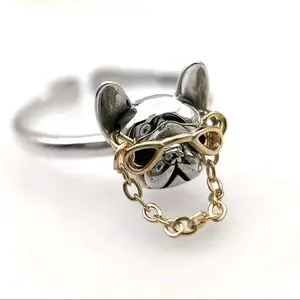 Fashionista Brand Cute Bulldog with Glasses Adjustable Ring - Adorable Accessory for Unique Style Expressions