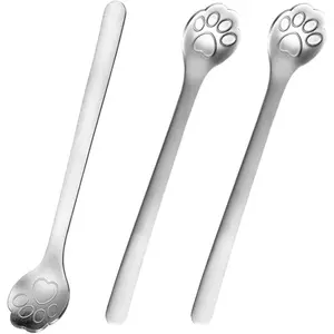3 Pcs Cat Paw Stainless Steel Stirring Spoons Cat Cartoon Dessert Spoon Set for Ice Cream Coffee Milkshakes Juice Tea