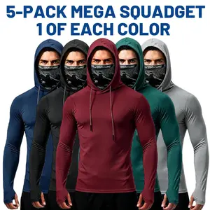 5 Pack Men's Hooded Shirt with Built-in Face Mask UPF 50+ Sun Protection for Fishing Running Fitness Outdoor Work
