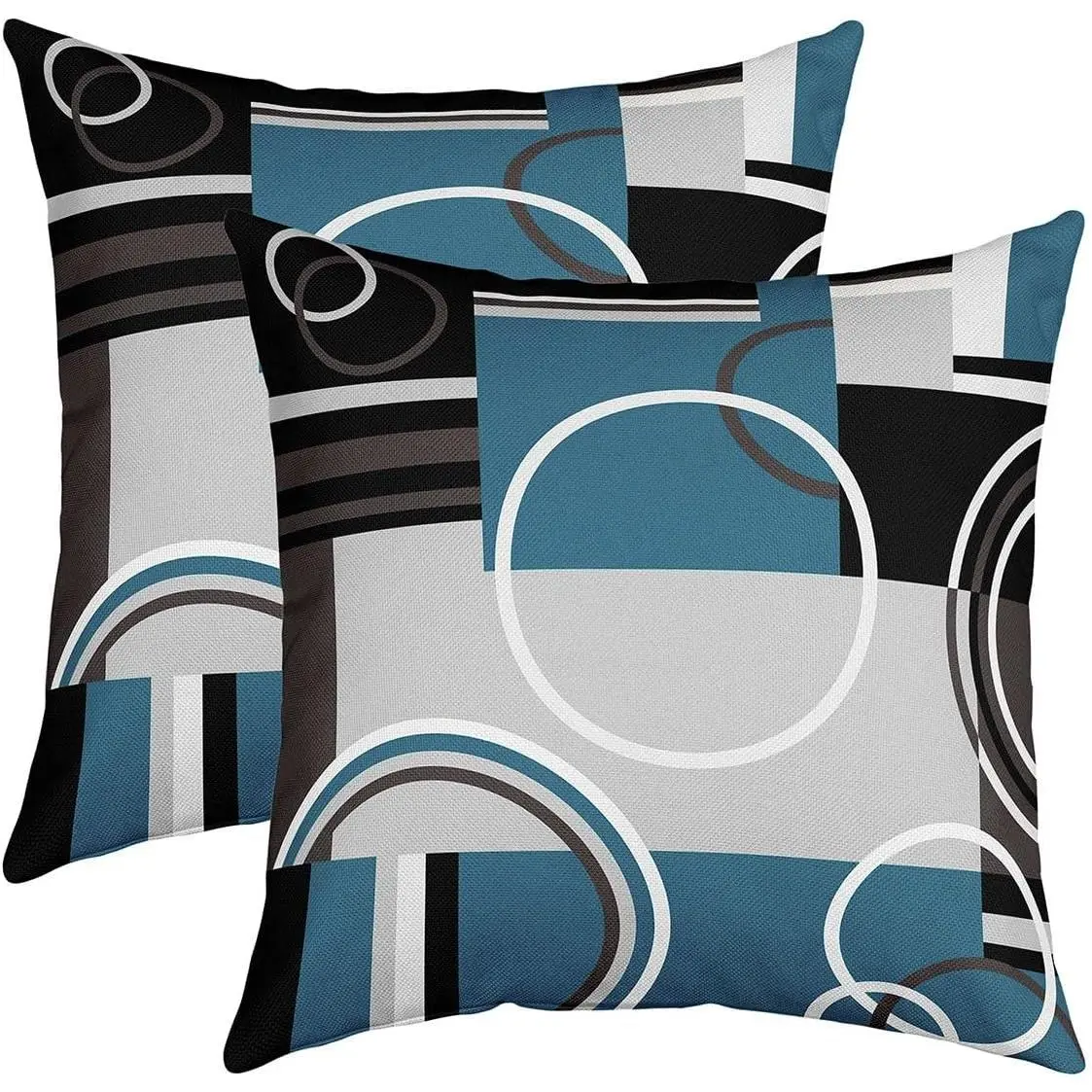 Modern Turquoise Throw Pillow Covers Modern Gray Black Blue Stripes Geometric Cushion Covers Retro Circle Swirls Abstract Decorative Pillow Covers Home Sofa Couch