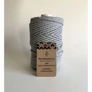 5mm 3 Ply Macrame Cord 3 Strand Twisted Cotton Craft Rope - Light Gray Fiber Art String