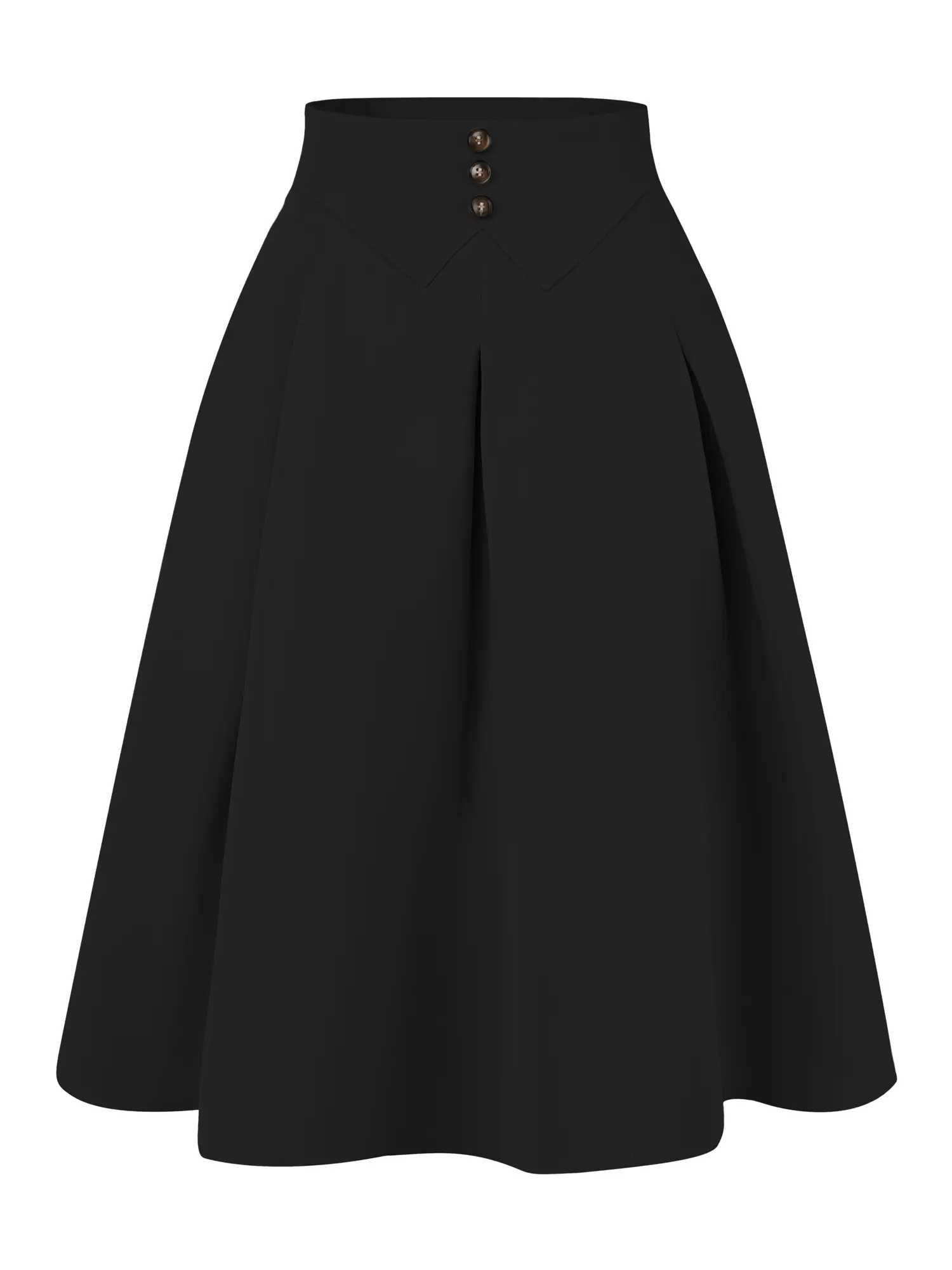 INSPIRE CHIC Button Decor High Waist Midi Flared Pleated A-Line Skirt