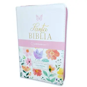 Biblia Quinceañera con Cierre Letra Grande 12 puntos RV1960 imit piel blanco floral con índice y canto floral