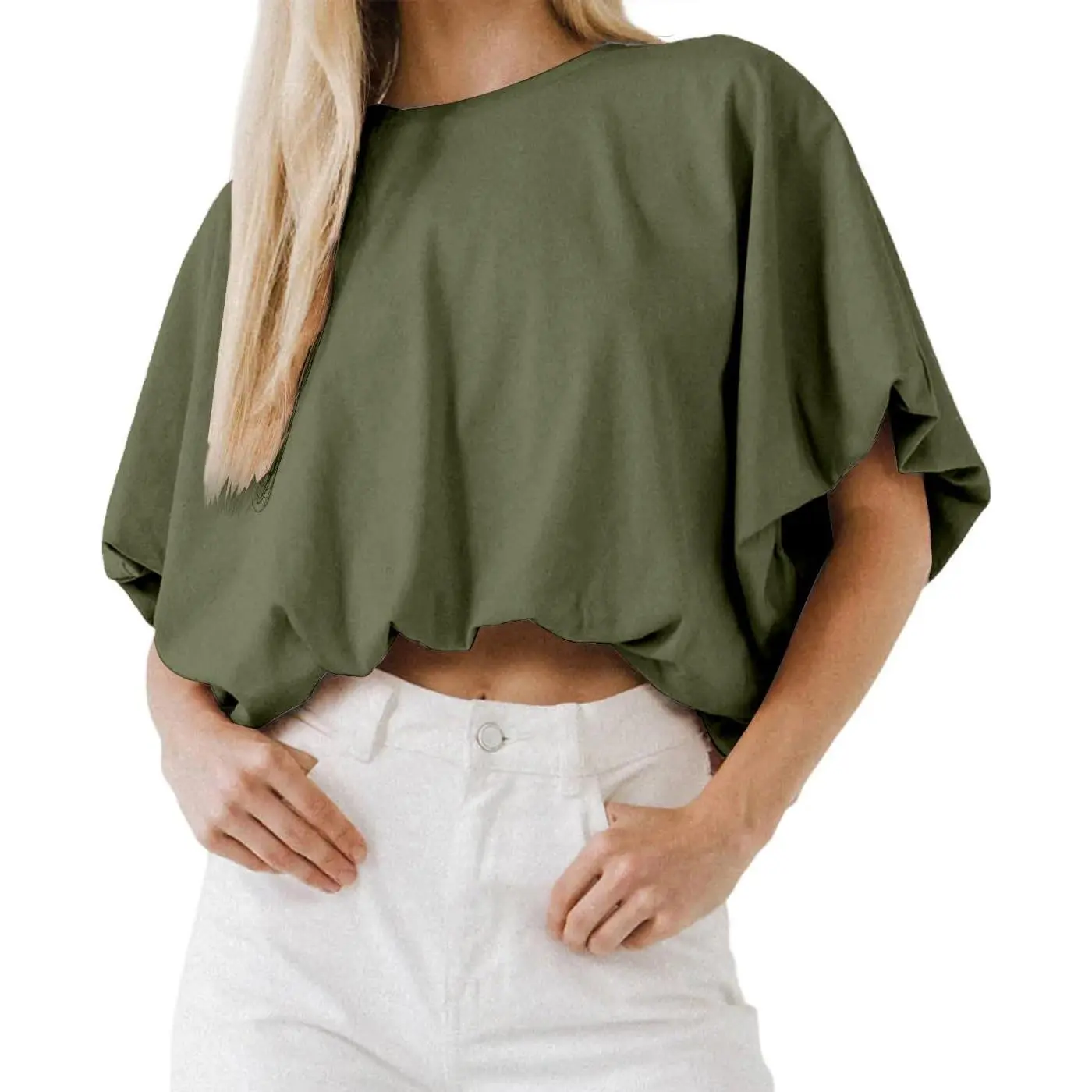 ARTFREE Womens Summer Crewneck Crop Tops Short Sleeve Casual Loose Cropped T Shirts