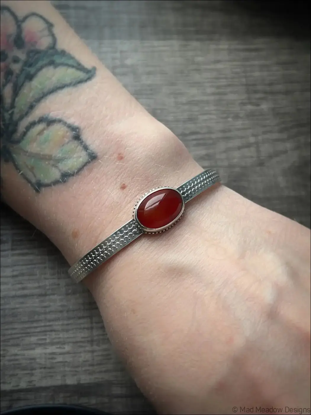 Sterling Silver Open Cuff Bracelet with Oval Cabochon Carnelian Red Stone - Medium Size, Adult-Focused, Sacral Chakra Activator, Emotional Healing Aid, Any Season Wear, Dispels Negative Thoughts, Enhances Self-Expression