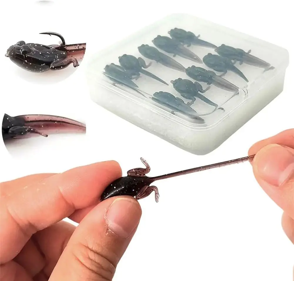 Pack of 10 Artificial TPE Tadpole Soft Lure for Bass & Perch Fishing | Lifelike Action Slow Sink Saltwater Freshwater Bait