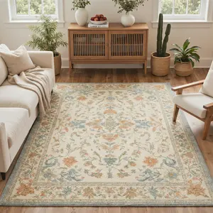 【Summervibes】GENIMO Soft Area Rug – Non-Slip, Pet Friendly, Machine Washable Floor Rug, Home Carpet Perfect for Living Room, Bedroom, Kitchen, Hallway Decor ,ARF036-VANILLA COLOR