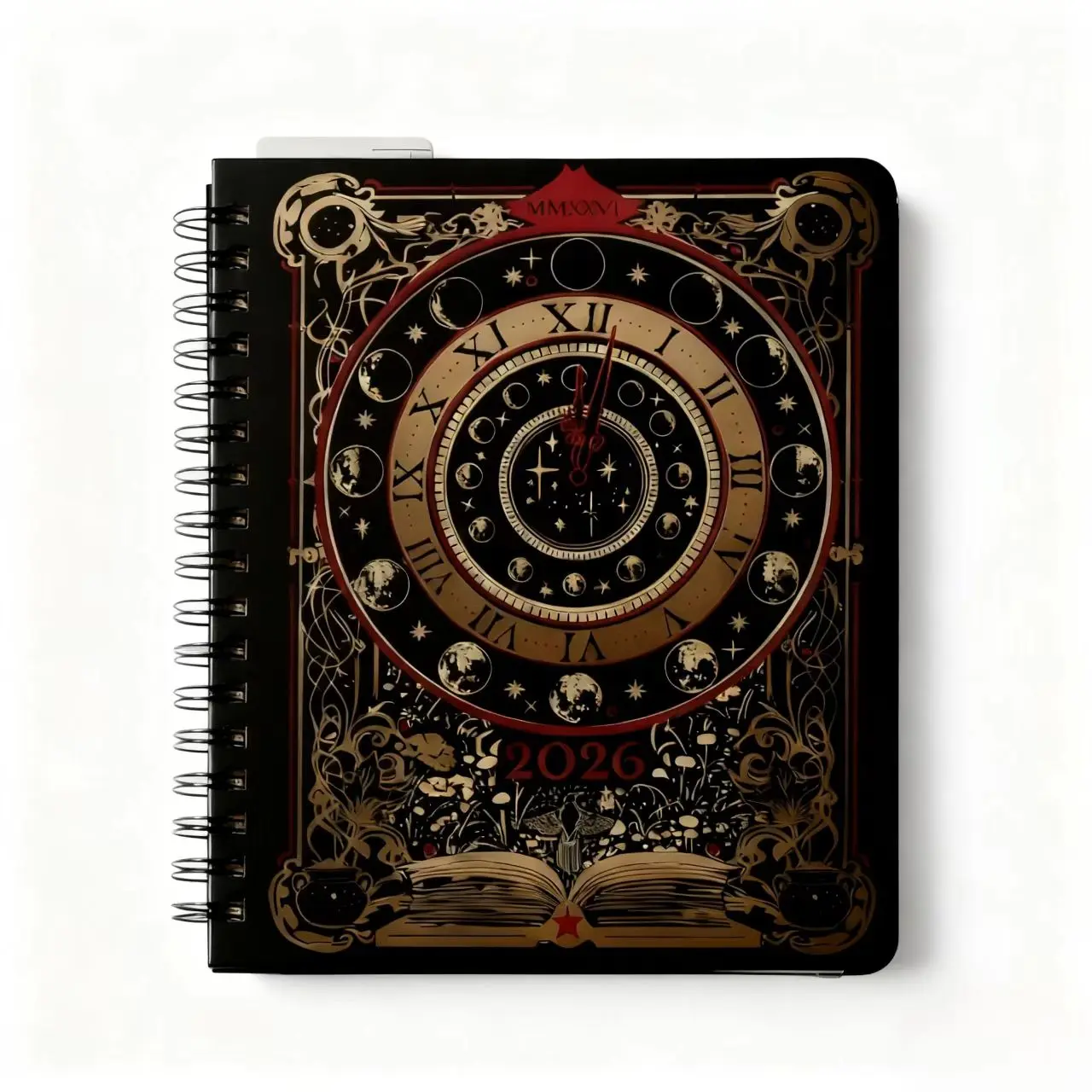 2026 Magic Book Clock Moon Phase Weekly Planner, Gothic Vintage Notebook, Mystical Enthusiast Daily Management Journal, Workbook Journal, Weekly Planner Notepad
