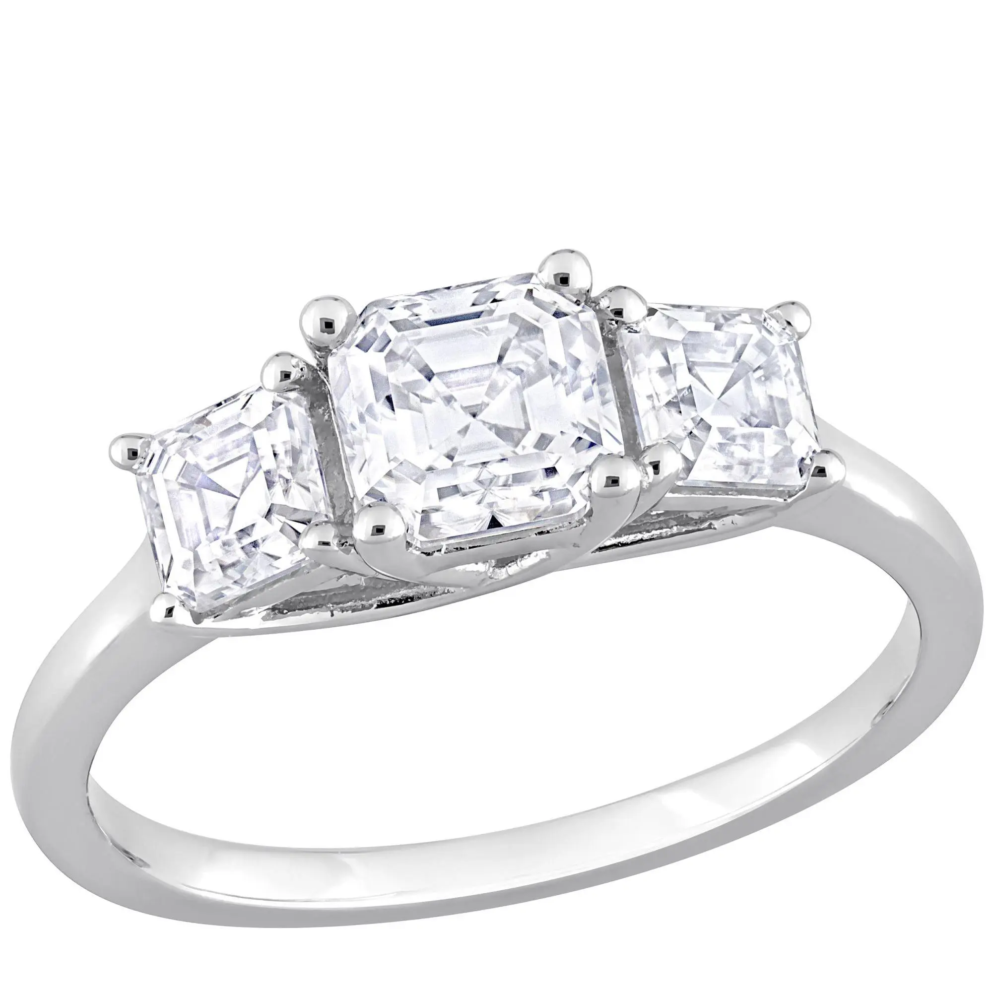 MoissanIce 1.65 cttw Moissanite 3-Stone Ring, Sterling Silver