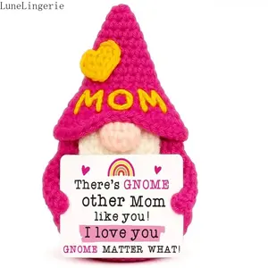 LuneLingerie Moms Handmade Crochet Gnome Figurine "Gnome Matter What" Sentimental Gift for Mother's Day & Birthday Pink with Yellow Heart