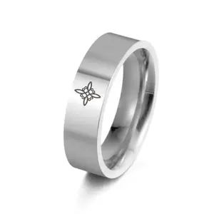 FIMENESS WITCH KNOT ENGRAVED BAND RING SILVER TONE STAINLESS STEEL NON TARNISH JEWELRY