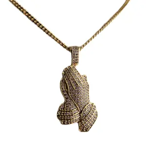 140 - Praying Hands Pendant with Chain 14k goldplated