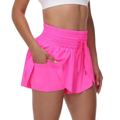Women's Stretchy Spandex Blend Skorts - Cute Trendy Fitted High-Waisted Flowy, Butterfly Design, Athletic Overlay, Quick Dry, Pockets, Female Casual Sporty Sport Active Skort for Yoga, Tennis