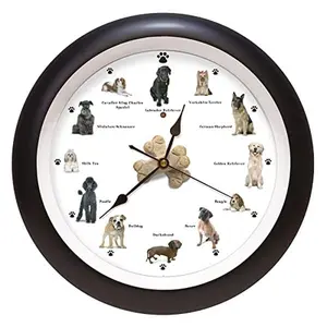 Barking Dog Sound Wall Clock 13 Inch with 12 Dog Sounds Light Sensor Battery Operated Dog Lover Decor Gift