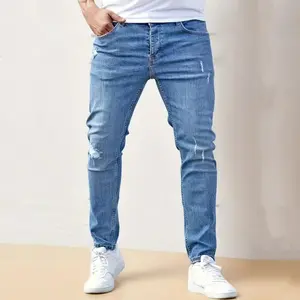 New Men’s Fashion Hollow-Out Slim Fit Stretch Denim Jeans Pants, Machine Washable Streetwear, GARMENTARY