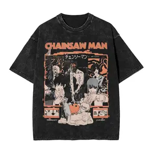 Valentine Shirts Casual Aki Metal Chainsaw Man Vintage Washed Graphic Tee O neck Short Sleeve Cotton Tops Denji Makima Aki Kobeni Retro Manga Streetwear Loose Fit Summer Casual Outfit Unisex Apparel For Adult Men Women Anime Fans