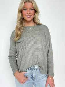 Lorenah Drop Shoulder Waffle Knit Pocket Top