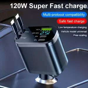 120W fast charging car charger, 5-port USB digital display multi-port car charger, compatible with iPhone, Samsung, and Android