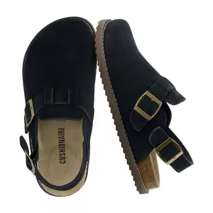 CUSHIONAIRE Brooklyn Women's Suede Clogs - Adjustable Slingback Clog Sandal with Buckle, Memory Foam -Black Suede 9