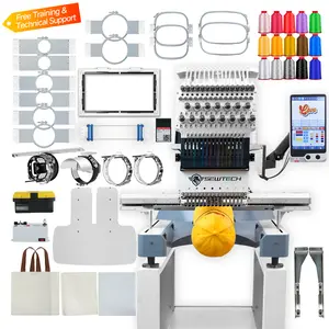 SEWTECH 15 Needles Embroidery Machine with 400x600 mm Larger Embroidery Area, 1200 SPM Max Speed with 10" Touch Screen, WiFi/USB Transfer, Commercial Embroidery Machine for Hat, T-Shirt, Flat, Sock
