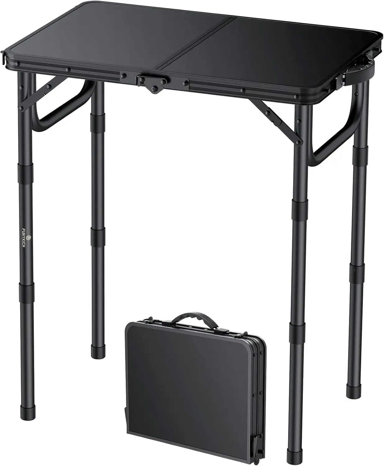 Small Folding Camping Table 2ft, 22.8 x 15.7 Inch Aluminum Picnic Table with 3 Height Adjustable, Lightweight Portable Outdoor Table with Carry Handle, Foldable for Camping, Beach, Picnic, BBQ, RV Travel and Indoor Use