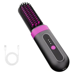 Cordless Hair Straightener Brush, Portable Hot Brush for Anytime Anywhere Hair Touch-Ups, Ionic Ceramic Heating Brush with Auto Shut-Off, Travel-Friendly Styling Tool Daily Lightweight Pouch Smooth Storage Storage Pouch Pouch Smooth Storage