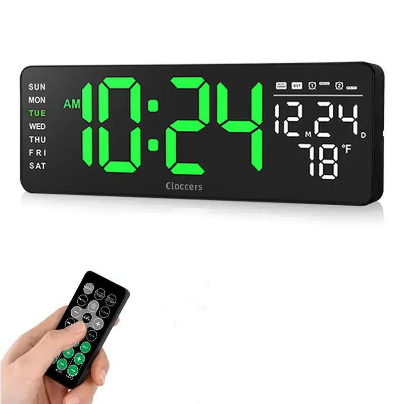 USB & Battery Charging Digital Wall Clock without Battery, 1 Count Remote Control Large Screen Wall Clock with Indoor Temperature Date Week Display, B