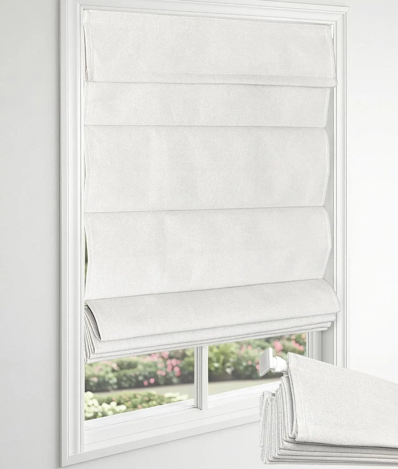 Blackout No Drill Roman Shades, 35" W x 64" H, Off White | Cordless Roman Shades for Indoor Windows, Thermal Insulated Room Darkening Fabric Blinds for Bedroom & Living Room