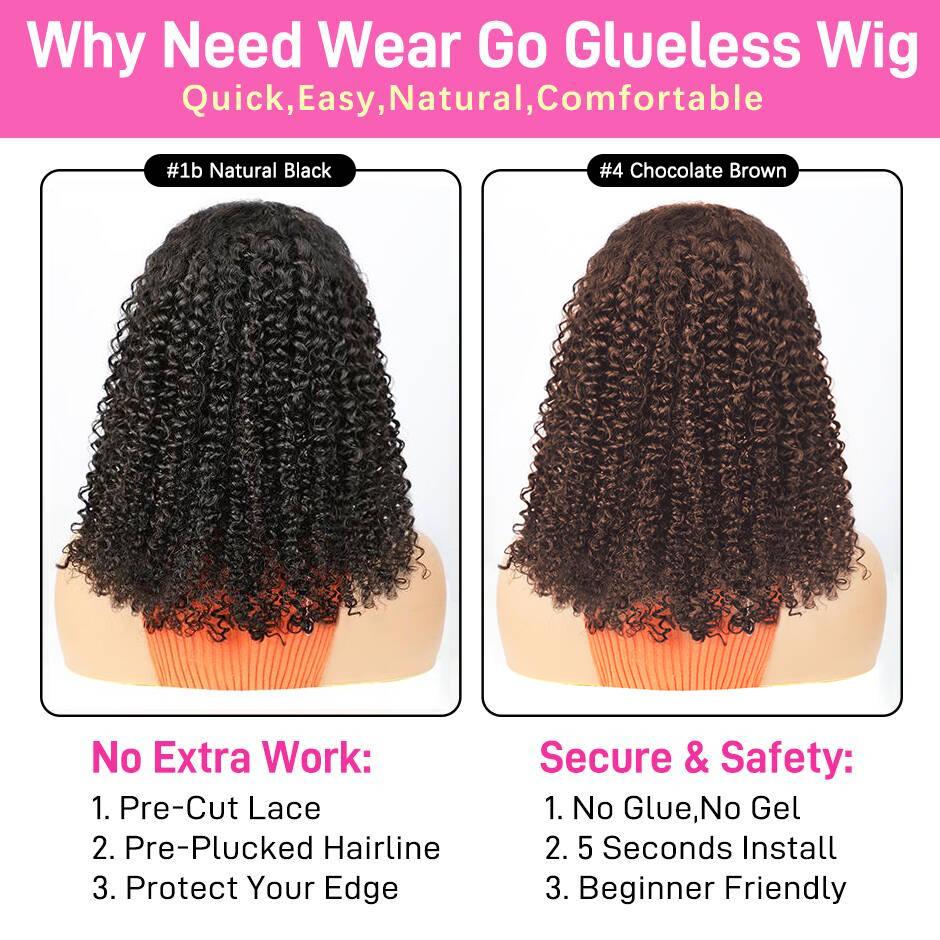 FORGIRL FOREVER Wear And Go Glueless Wig 7x5 Pre Cut Bleached Knots Afro Kinky Curly Wig Lace Front Human Hair Wigs #4 Chocolate Brown Kinky Curly Glueless Wig