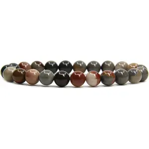 Natural Polychrome Jasper Gemstone 8mm Round Beads Stretch Bracelet 7 Inch