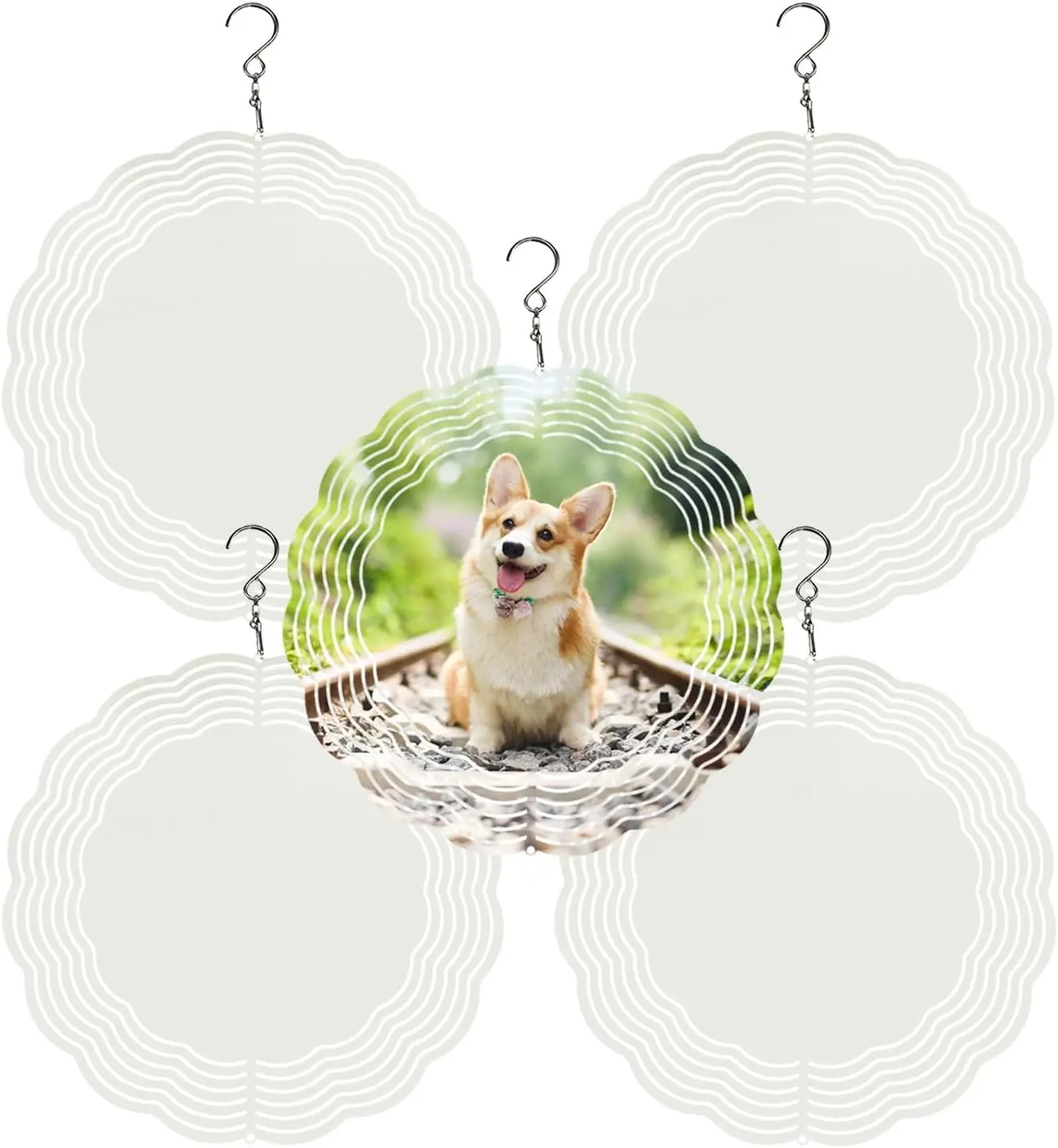 5 Pack 8 Inch Sublimation Wind Spinner Blank | Double-Sided Sublimation, 3D Aluminum Metal, Easy Heat Transfer, Includes Hooks for Hanging Yard, Garden & Porch Decoration