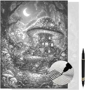Gnome Home Cottage Dot Painting Kit for Adults — 13×17 Canvas with Dual-Tip Marker