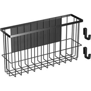 Refrigerator Baskets, Fridge  Rack Organizer with Hooks,   Metal  Wire Storage Basket Storage Bin Box Container for Pegboard /Refrigerator/Whiteboard/Locker-Black
