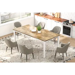 Garvee 78.7-inch Long Modern Industrial Dining Table with Sturdy Metal Legs, Large Rectangle Kitchen Table for 6-8 People, Brown and White Finish, Rounded Corners for Safety and Style