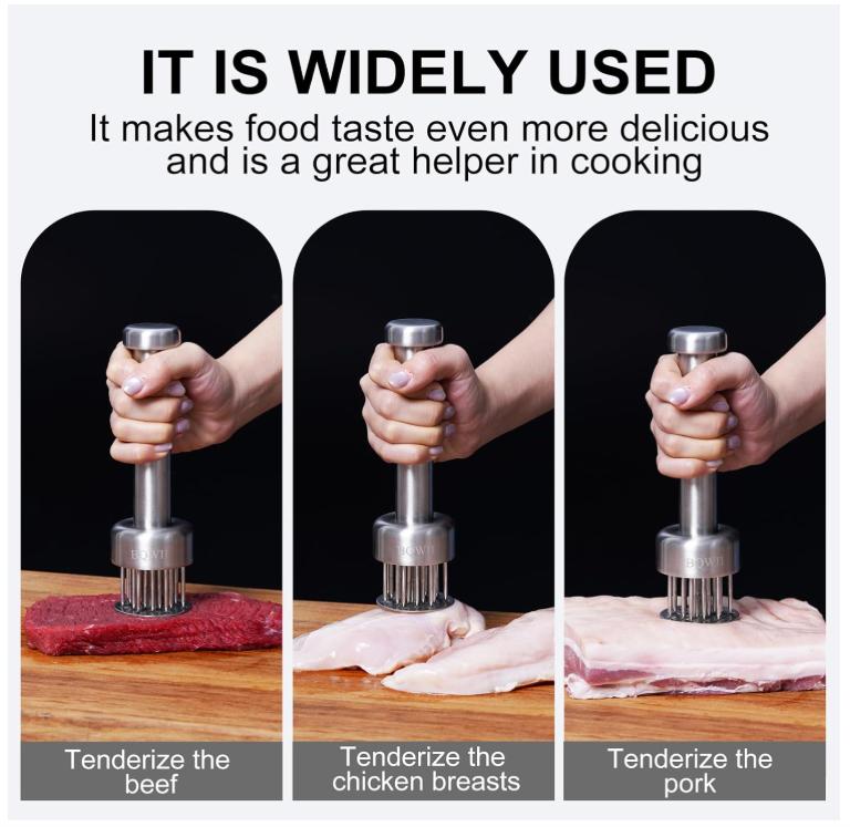 Stainless Steel Meat Tenderizer Tool with 21 Sharp Needles - A Meat Tenderizer Mallet for Chicken and Beef, Durable Meat Mallet Hammer, Easy-Grip Meat Hammer Tenderizer