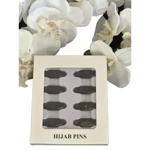 Hijab Pins Black - Set of 8 Pins with Black Pins in a Clear Packaging Box