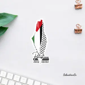 Palestine Map Flag Sticker, Keffiyeh Pattern Decal, Cultural Pride Vinyl Sticker