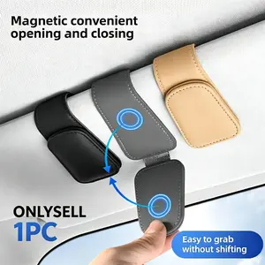 Multifunctional Leather Car Sunglasses Holder, Sun Visor Storage Box, Invisible Magnetic Eyeglass Clip, Car Storage Organizer, Car Accessories, Vehicle Organizer