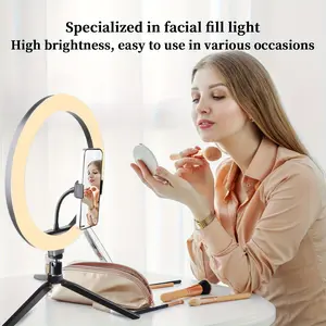10-Inch Desktop Ring Light with Stand - LED Selfie Lighting Accessory for Cellphone, Smartphone, 3 Adjustable Color Temperatures, Durable Clip & Mobile Phone Holder, Ideal for Live Streaming, Video Shooting