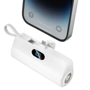 Hcelet 6500mAh Chargeable Portable Battery, Mini 3-in-1 Capsule Power Bank with Built-in Lightning & USB-C Cables, Kickstand & Flashlight for Mobile Phone Accessories, Travel Gadgets
