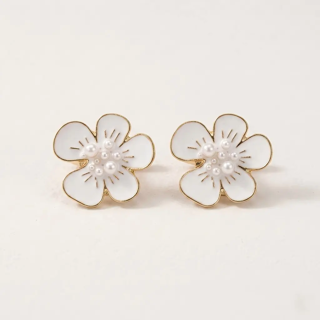 Men's 2-Piece Cute Cherry Blossom Faux Pearls Cufflinks Set, Casual Everyday Floral Button Covers, Perfect Gift for Formal & Casual Shirts