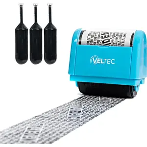ID Protector Ink Roller - Identity Theft Protection Roller Stamp Set (Blue, Stamp+3 Refills)