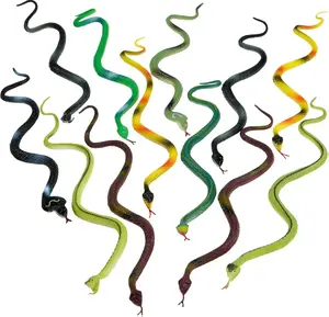Rubber Toy Snakes - 12-Pack - 14 Inches - Assorted Lifelike Fake Plastic Toy Snake, Realistic Serpents for Kids, Events, and Gags, Flexible and Float to Prank Friends and Family