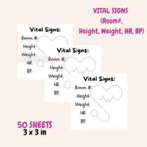 Vital Signs (Room, Height, Weight, HR, BP) Memo Pads Notepad 50 sheets 3x3 in For Student & Nurse - Buy 2 Get 1 Scrunchie for FREE craft