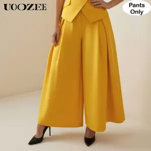 UOOZEE Women's 2026 New Spring Summer High Waisted Pleated Pants(Only), Wide Leg Yellow Pants Solid Color Loose Casual Office Zipper Trousers Bottoms, Ideal for Summer Office Wear, Garden Parties & Urban Smart-Casual Outings