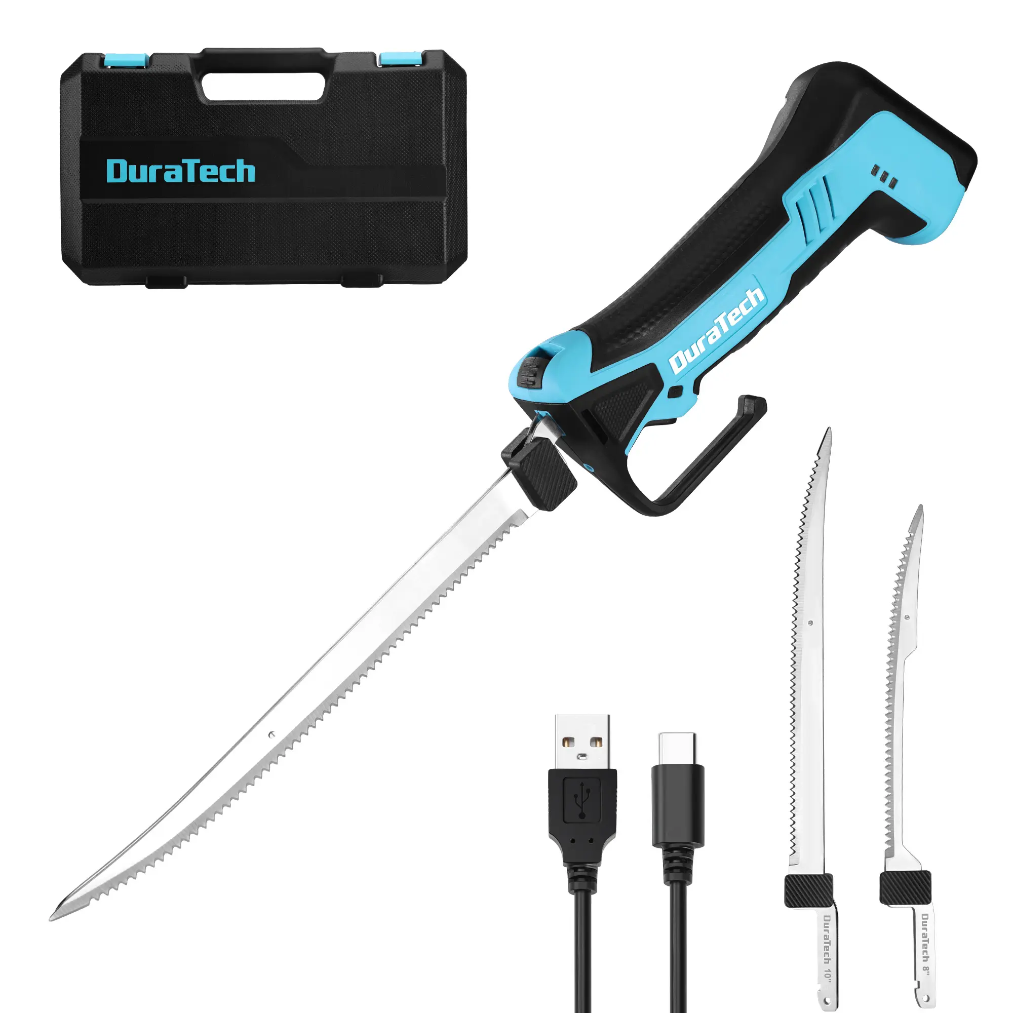 #fathersdaygift DURATECH 12V Cordless Electric Fillet Knife with 8" & 10" Razor-Sharp Blades, Electric Fish Fillet Knife with 2.0Ah Built-in Battery, Type-C Charge, Non-Slip Handle, Storage Case for Fishing Filleting
