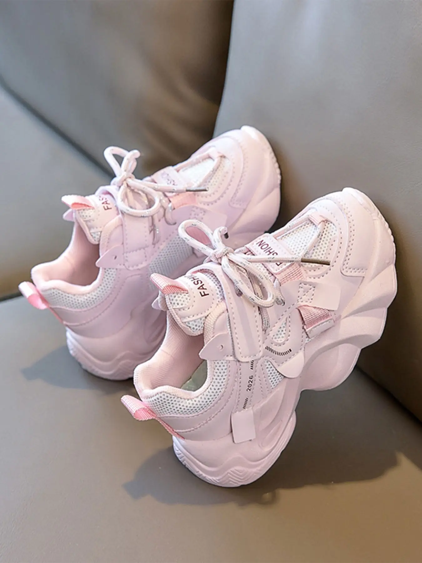 Kids' Breathable Anti-Collision Shoes, Sneakers Trainer Shoes, Low Ankle Trainers, Thick Soled Trainers, Letter Mesh Patchwork, Thick Sole, Low Top Chunky, Lightweight, Simple Style, Cream Dad Sneakers, Casual Breathable Footwear
