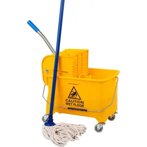 Mop Bucket with Wringer, 22 Qt (5.5 Gallon), Floor Cleaning, Handle, Wheels, 16.25"L x 10.75"W x 24.5"H, Yellow
